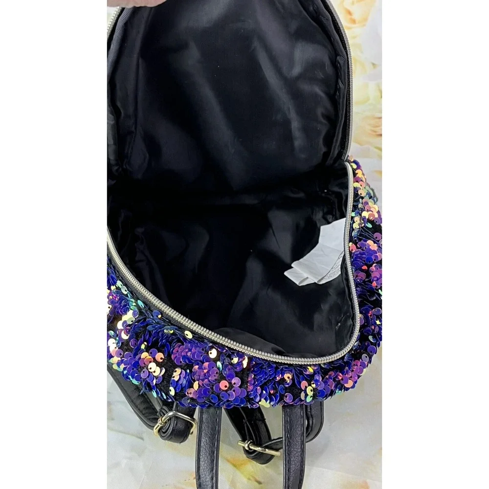JUSTICE Backpack Purse Monogram Letter G Flip Sequins Multi-color Purple Gold